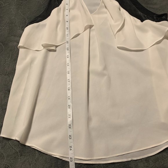 BCX | Sleeveless White Ruffle Blouse w/ Black Pleather Detailing | M - Picture 8 of 8